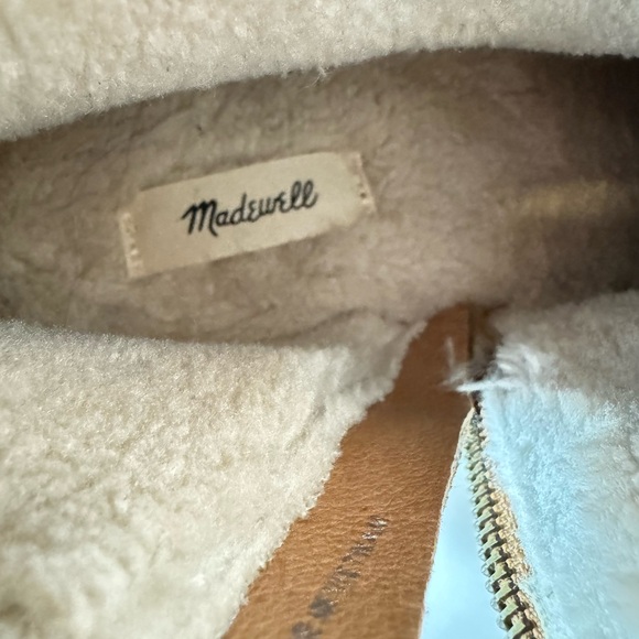 Cute Madewell Caramel Tan Leather Shearling Lined wooden block heel ankle boots - Picture 6 of 8